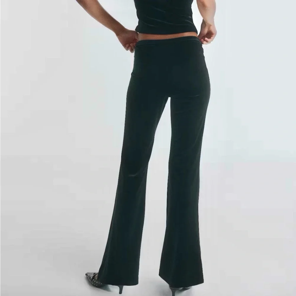 H&M NWT black velvet velour straight wide leg flare pants